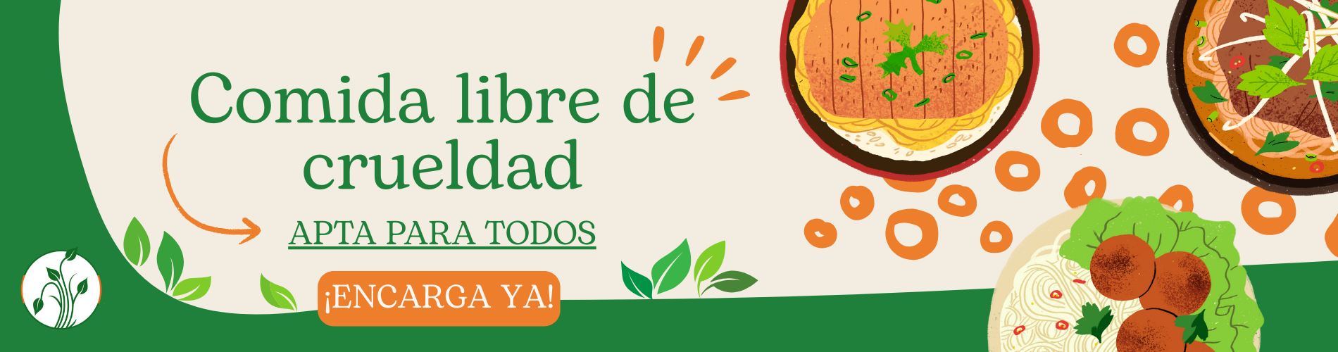 Banner Aile "Comida libre de crueldad, apta para todos, encarga ya"